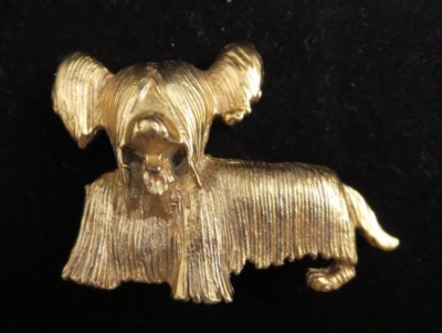 Vintage? Yorkshire? Skye? Terrier Puppy Dog Brooch Pin Gold