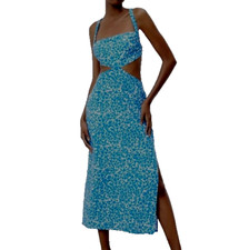 Zara blue and white linen cutout midi dress Size M New ! 