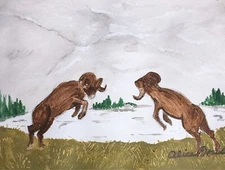 Fighting Rams, Original by Alice Foust, 9 x 12, mountain scene, 