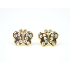 14K Solid Yellow Gold Butterfly Stud Earring with CZ