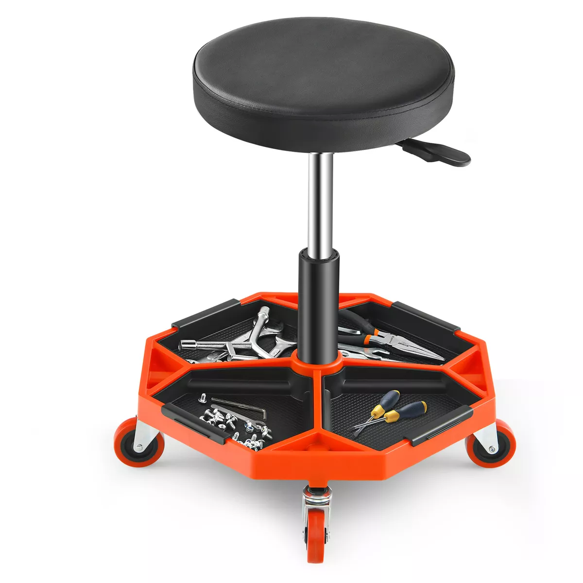 Heavy Duty Adjustable Height Rolling Stool W Tool Tray Storage 330