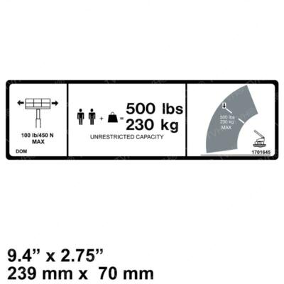 FOR JLG 1701645 DECAL, 500 LBS. MAX CAP