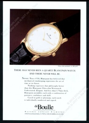 1996 Blancpain ultra slim automatic man's watch photo vintage print ad