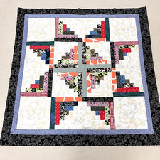 Handmade Log Cabin Star Baby Quilt Top 47x47" Pieced BABY/BED/Wall Decor