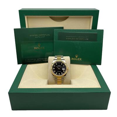 Rolex Datejust 36mm 18K Gold Stahl Schwarz Diamant Zifferblatt Automatische Uhr
