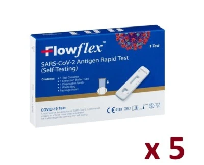 5x Flowflex Covid -19 Single Test Rapid Antigen Lateral Flow July 2026 HomeTest