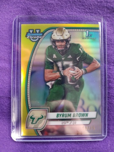 2024 Bowman Chrome U Football Byrum Brown Yellow Refractor /75 USF Bulls