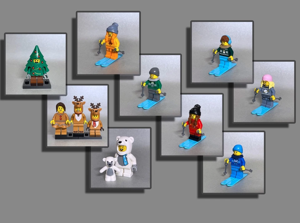 LEGO® Figuren Winter Weihnachten Skifahrer Familie Tannenbaum Rentier Kostüm