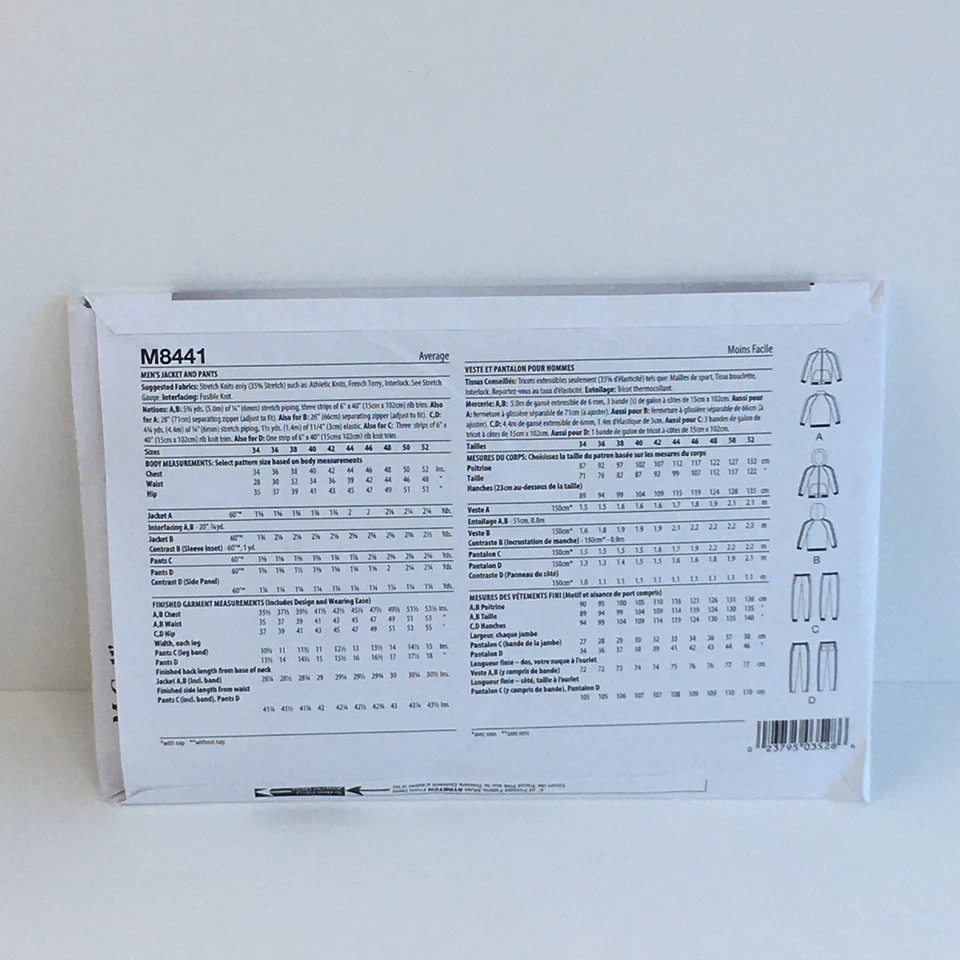 Track Suit Mens Size 44-52 Joggers Hoodie Sweatshirt UNCUT Pattern m8441 - Image 2 of 2