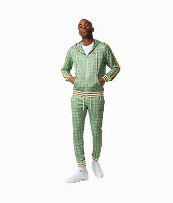 Lonsdale Men's 2-Piece Plaid Tracksuit Zip Hoodie Jacket & Tapered Pants XL