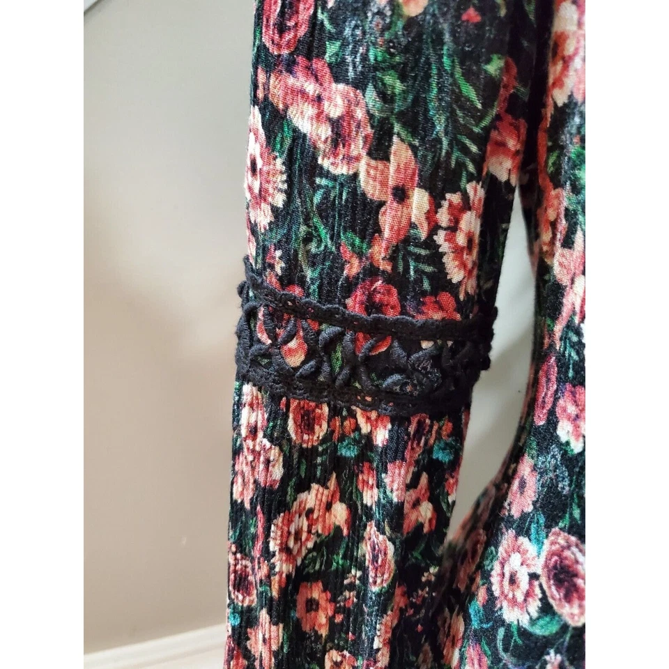 Vestido Nina Leonard Mujer Negro Floral Rayón Cuello Redondo Manga Larga Hasta la Rodilla S Foto 4 de 4