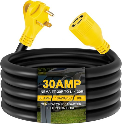 #ad #ad 10ft Generator Transfer Switch Adapter Cord NEMA TT 30P to L14 30R 3 Prong 30 A $77.99
