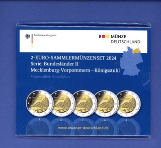 BRD 2 Euro Sammlermünzenset 2024 Königsstuhl ADFGJ Spiegelgl. in Folie