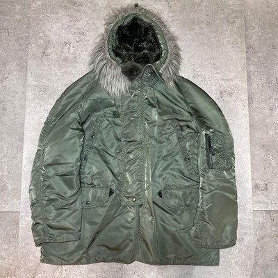 VTG 80s Alpha Industries N-3B Parka Size L Green Made in USA Flight Jacket Faux