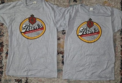 Lot 2 New Vintage 80's Strohs Beer Shirts Single Stitch Gray Large L Screen Star