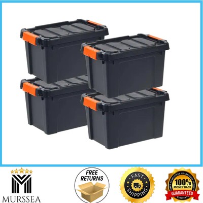 20 Qt 5 Gal Heavy Duty Stackable Storage Totes with Lids Black/Yellow 4-Pack