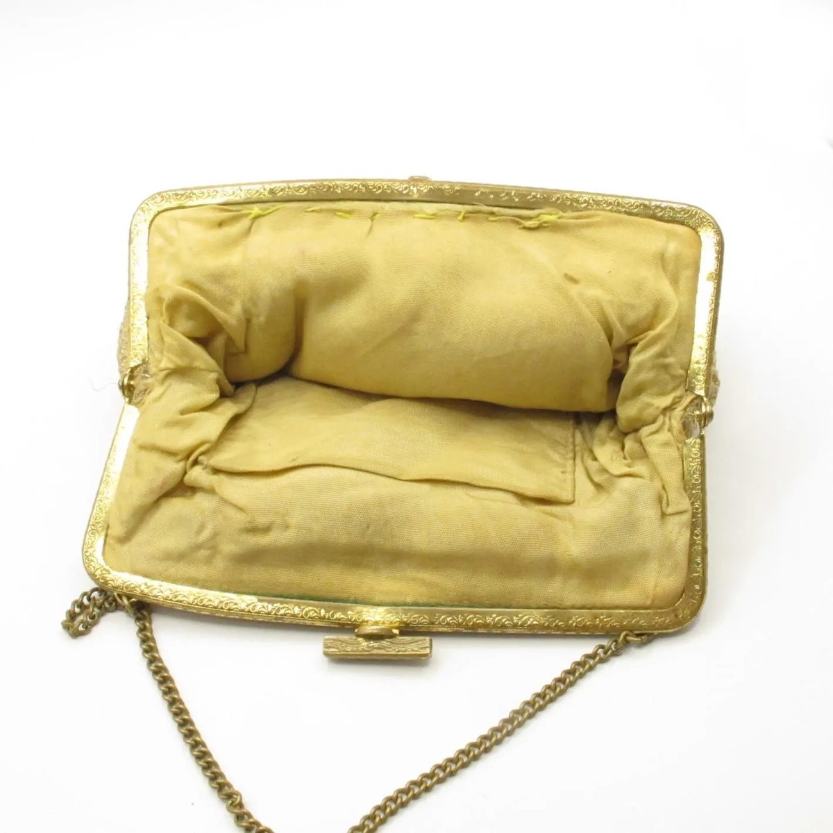 Vintage 1960s Gold Thread Wedding Purse White Bridal Evening Handbag Chain View 4
