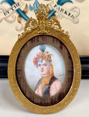 Antikes Miniatur Portrait Gemälde Anglo Indianer Englische Dame 19. Jh. Kolonial - Bild 1 von 4