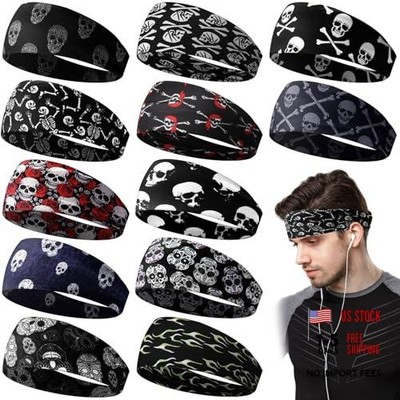 12 Pcs American Headbands for Men Running Headband Skull Style