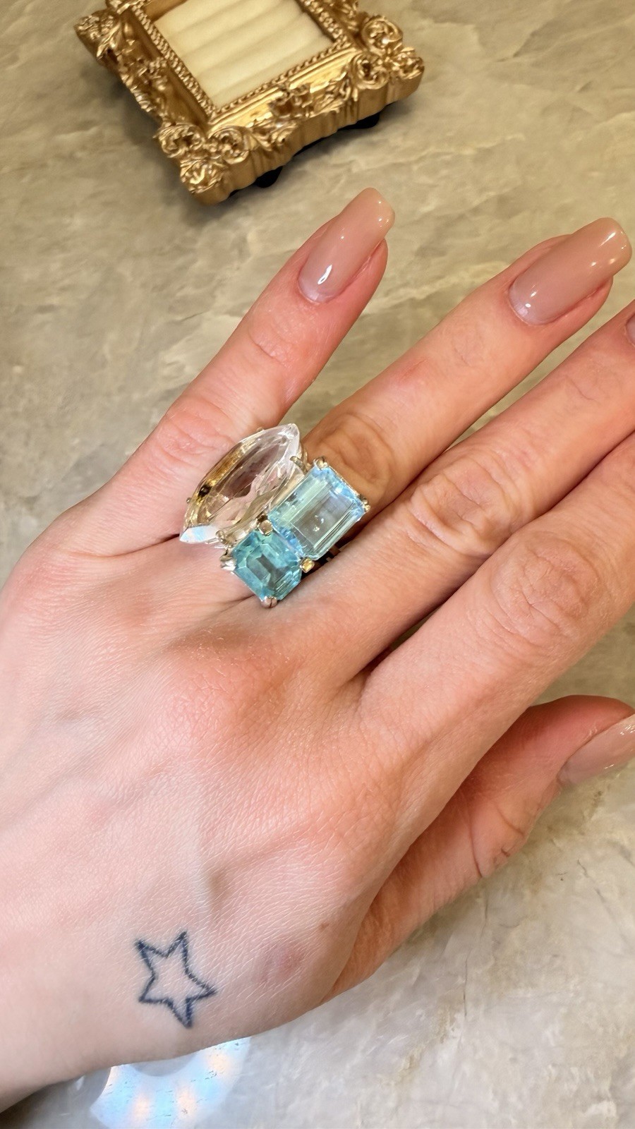 Sterling Silver 925 Large Statement Ring Clear & … - image 1