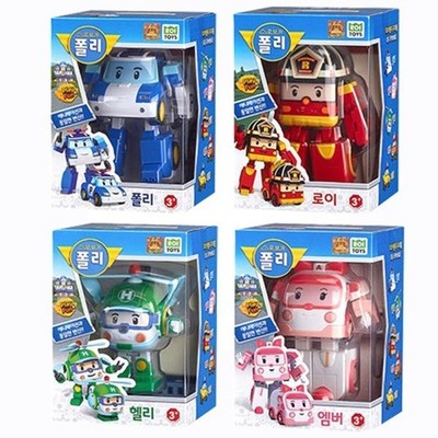 Robocar Poli Transforming Robot Deluxe 4-Pack 5'' Poli Amber Roy Helly Set...