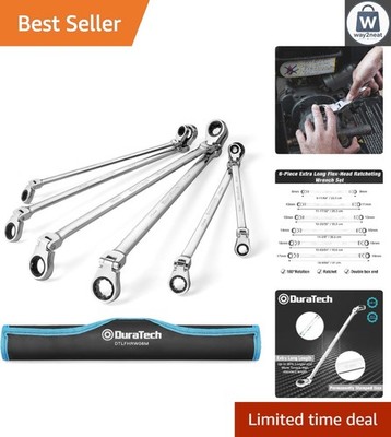 Compact Roll-Up 6-Piece Extra Long Flex-Head Wrench Set - Chrome Vanadium Steel