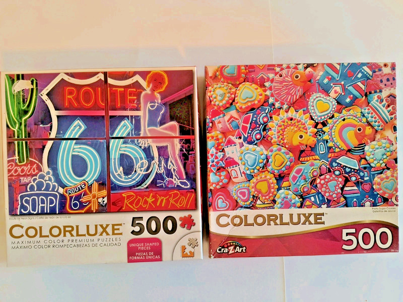 Lot Of 2 Colorluxe 500 Pc Puzzles ( Rt. 66 & Sugar Cookies )