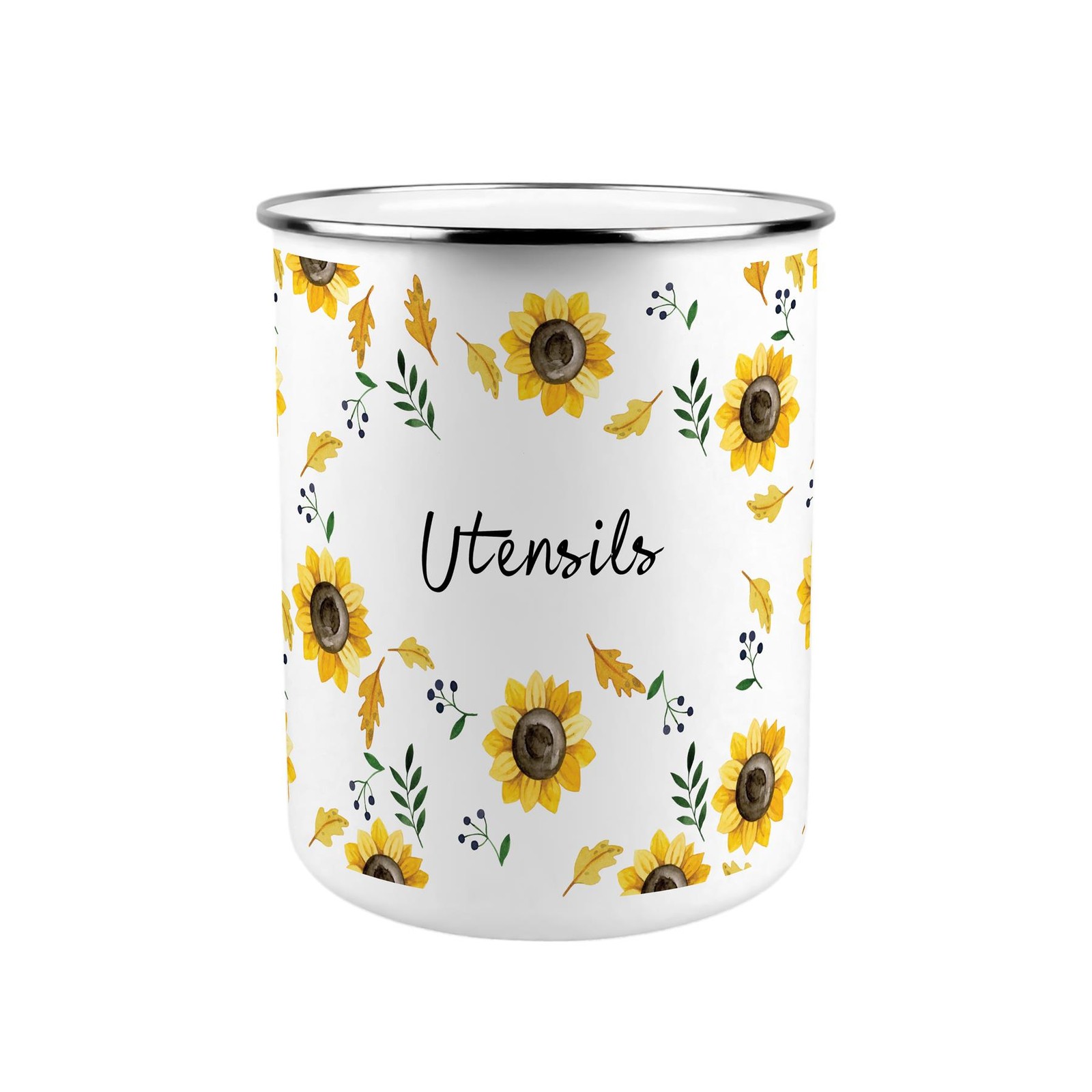 Sunflowers Utensil Pot - Enamel XL Kitchen Utensil Organiser Decor Gift