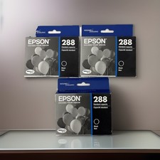 Lot of 3 Genuine Epson Black 288 Ink Cartridge T288120 Exp. 12/2027