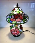 Vintage Tiffany Style Lamp Stained Glass 3-Way 15” Tall Top & Bottom Mosaic EUC!