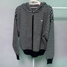 Striped Oversized Knit Hoodie Black Official