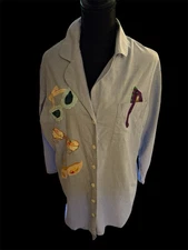 Erica Taylor Intimidates Cotton shirt with eyeglass sewed on.  Whimsical,lounge