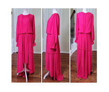 Mikael Aghal Pink Maxi Dress Women 10 Ruffle Hi Lo Wedding Guest Maternity Shoot