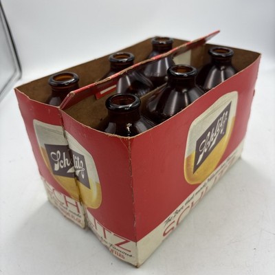 Schlitz Beer 6-Pack Bottles W/ Cardboard Carrier Paper Labels Stubby Amber #7