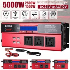 Inverter di Potenza Auto 5000W DC 24V a AC 110V Onda Sinusoidale Pura Convertitore Solare 4 USB