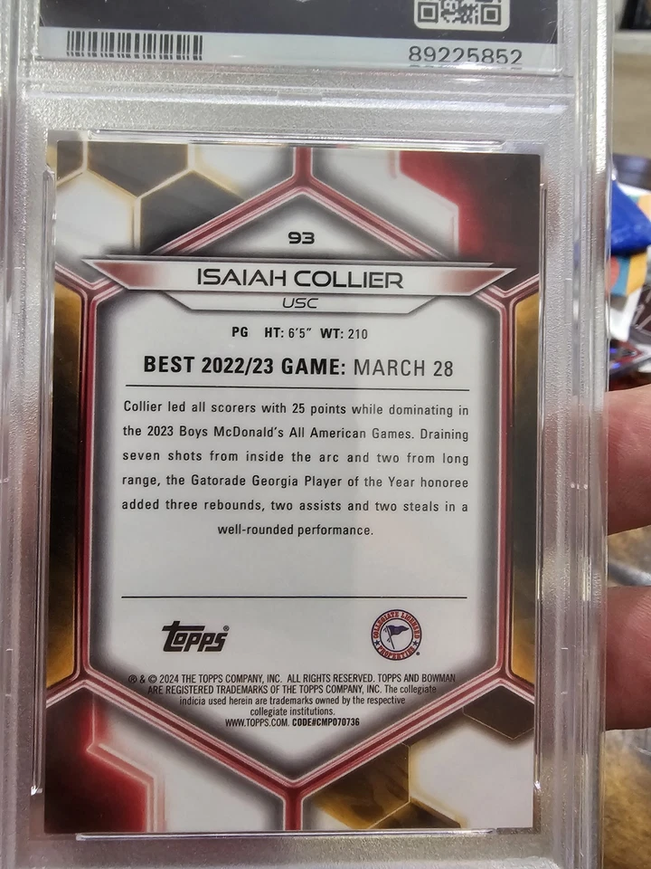 2023-24 Bowman University Best  Isaiah Collier #93 Pink Lava Refractor /100 (RC) - Image 3 of 3