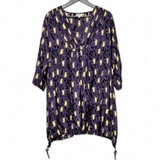 Masai Tunic Dress Size 14 Purple Ruched Hem Artsy V Neck Viscose Boho Hippie