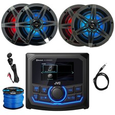 JVC Marine AM/FM/WB Radio, 4x 6.5" Speakers w/Grille, Antenna, USB Adapter, Wire