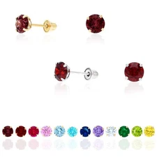 14K Yellow Gold White Gold 1.50Ct Birthstone Round Stud Screw Back Earrings