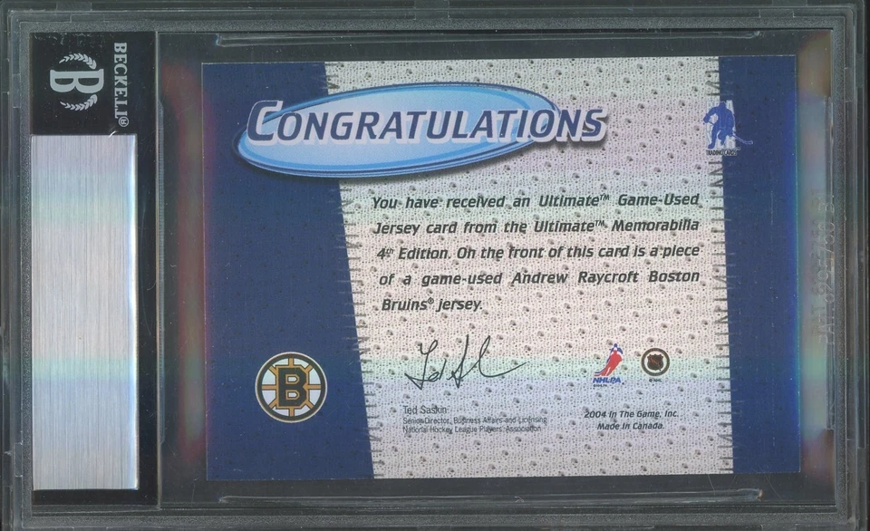 2003-04 BAP Ultimate Memorabilia Jerseys #38 Andrew Raycroft 36/50 - Image 2 of 2