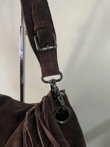 Borsa hobo Sorial pelle scamosciata frange tracolla chiusura con patta boho hippie western - Foto 9 di 18