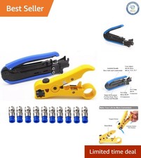 Ergonomic Coax Cable Crimper and Stripper Set with 10 RG6 Compression Connectors