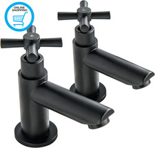 Quality Upgraded Black Basin Taps Pair Twin Hot and Cold Water Bathroom Sink Tap