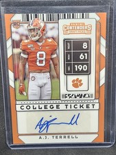 2018 Contenders Draft Pick A.J. Terrell Auto Rookie Draft Ticket RC #206 Clemson