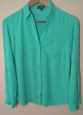 The Limited Ashton Flowy Women's Shirt XS Green Roll Tab Sleeve Business Office