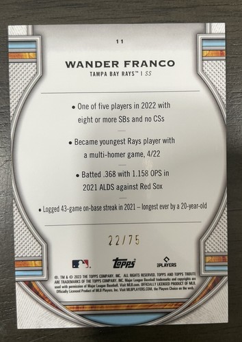 2022 Topps Gold Bowmans Best Refractor Speckle /299 23 Tributo /75 Wander Franco - Imagen 3 de 5