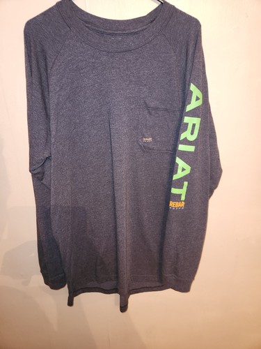 Ariat Shirt Rebar Mens XLT Workwear Longsleeve Pullover Gray Green Spellout Tall