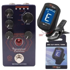 Mosky Transparent Overdrive Guitar Pedal 4 Controls Vol Bass Treble Gain + TUNER