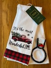 " "RED PICKUP TRUCK  Christmas towels with crochet towel ring holder (3pcs set)