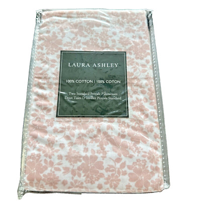 Laura Ashley Floral CANDICE Pink & White Standard Pillowcases (2) 100% Cotton